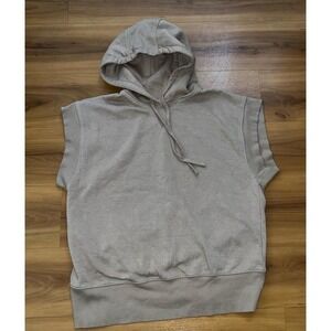 Mens ZARA Tan Drawstring Sleeveless Oversized Sweatshirt Hoodie